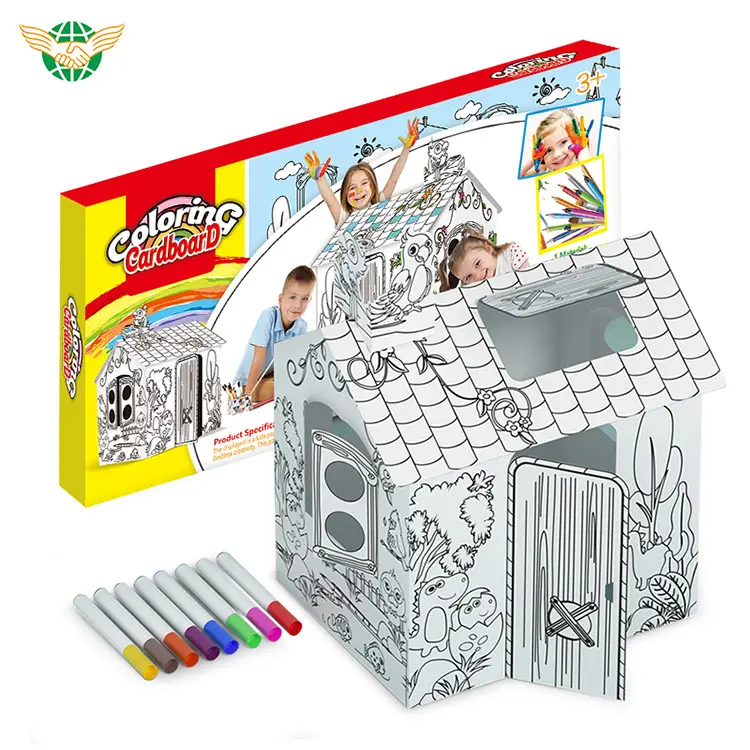 Vente chaude bricolage grand carton enfant jouet coloriage dessin artisanat créatif jouer maison dessin maison intérieur extérieur carton