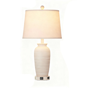 Farmhouse Ceramic Table Lamp Touch Control E26 LED White Shade With Us Port Bedroom Living Room Desk <b>Light</b> - Product Image 5