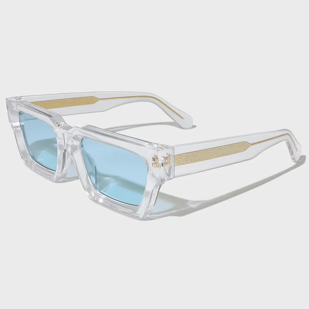 Yeetian kacamata hitam persegi panjang uniseks, kacamata nilon lensa nilon tebal bening Vintage kualitas tinggi UV 400 modis