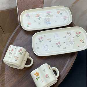 Ensemble tasse et soucoupe en porcelaine DZ, motif animal mignon en crème, design coréen, passe au lave-vaisselle et au micro-ondes, réutilisable pour le petit-déjeuner et les desserts - Product Image 6