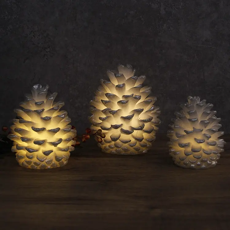 Set di 3 nastro metallico cera non profumata a batteria LED Pinecone candele senza fiamma con Timer