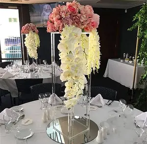 40-80Cm Tinggi Akrilik Vas Bunga Tampilan Dasar Bulat Kristal Akrilik Bunga Berdiri Pusat Pernikahan Latar Belakang Dekorasi Pesta