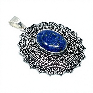 Collier en argent avec pendentif en pierre Lapis, bijou et pendentif en grande pierre - Product Image 2