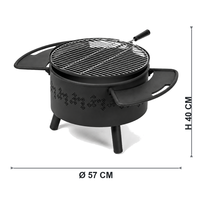 Barbecue au charbon de bois portable moderne 57 cm, cylindre en acier inoxydable pour extérieur, grille de cuisson, dispositif de sécurité anti-flamme, 2 tables latérales pliables