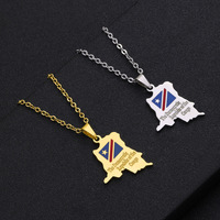 Collier pendentif carte du DRC en acier inoxydable plaqué or 18 carats, style classique avec chaîne émaillée