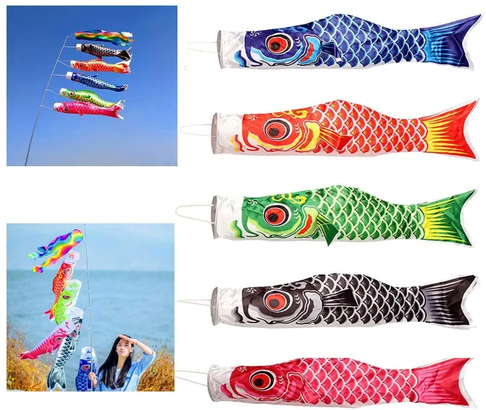 5pcs/Set Japanese Windsock Carp Flag Koi Nobori Fish Kite Streamer Outdoor Decor 