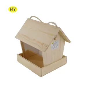 Outdoor Wooden Garden bird Feeder house Tree bird nest DIY natural hand made wood window bird house