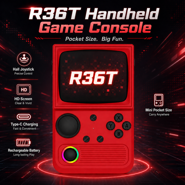 R36T Hall Joystick Handheld Game Console 3.5 Inch HD Screen Type-C Charging Rechargeable Battery Mini Pocket Machine