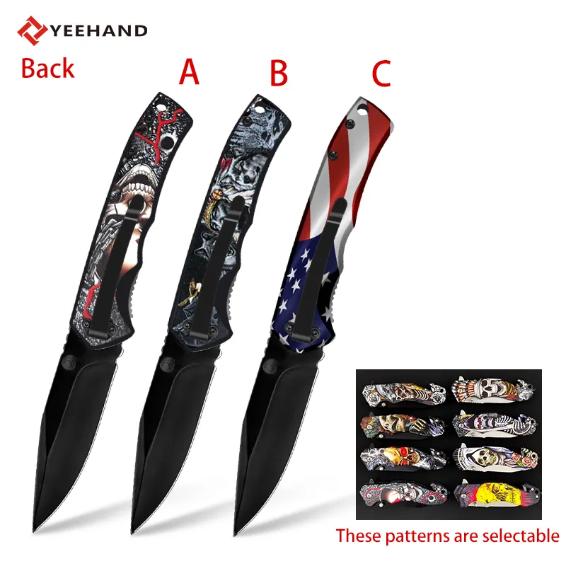 Factory wholesale pocket knife 3D printed handle outdoor survival tactical folding knife