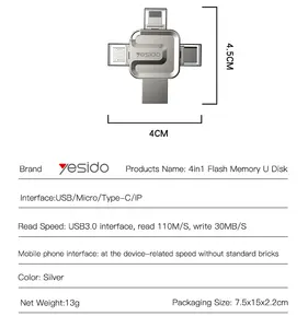 4 In1 Flash Memory U Disk USB 3.0 Interface Read Speed 110M/S Write 30MB/S OTG USB Flash Drive For Interface USB/Micro/Type-c