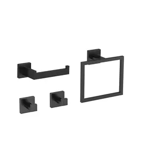 European Square Modern Wall Mounted 304 Stainless Steel Bathroom Accessory Black Holder Towel Ring