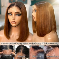 Perruque Bob Courte Sans Colle en Cheveux Humains Naturels Vietnamiens, Grade 15A Super Double Drawn, Fermeture en Dentelle 5x5, Lisse Baguette, Sans Colle