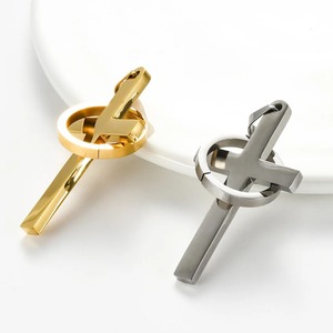 Collier religieux unisexe en acier inoxydable avec pendentif croix simple et cercle, plaqué or ou argent, motif Jésus-Christ, bijoux breloques - Product Image 5