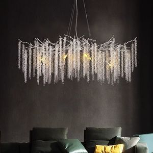 Luxe Moderne L120cm Salle À Manger Ovale Chrome Couleur K9 Cristal Willow Lustre Lumières - Product Image 1