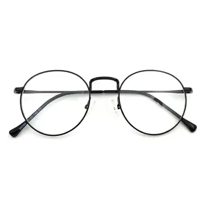 Kacamata bingkai bulat baja tahan karat, kacamata penghalang cahaya biru logam optik modis 2023