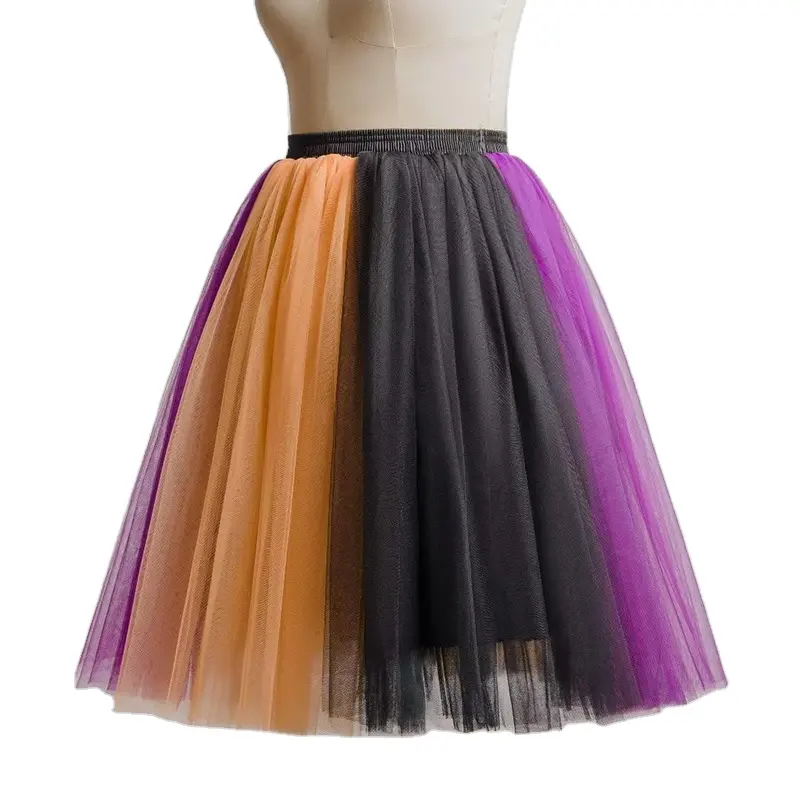 Custom Women Midi Knee Length Cocktail Party Princess Cosplay Halloween Costume Colorful Layered Mesh Tulle Tutu A Line Skirts