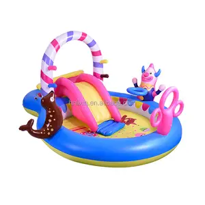 Circus theme garden pool multi-function Play Center Inflatable Spray water slide swimming Pool for kids paddling pool