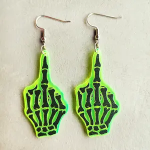 2023 Hands Bone Skull Heads Witch Pots UFO Cow Fluorescent Green Acrylic Fashion Halloween Dangle Pendant Earrings