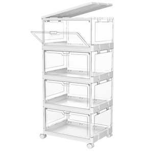Factory Modern <b>Rectangle</b> 4 Packs Multifunctional Folding for Acrylic Storage <b>Bin</b> with Easy Assembly for Desk Use - Product Image 1