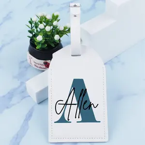 Initiale personnalisée avec nom, étiquette de bagage en cuir, étiquette d'identification de valise, étiquette d'embarquement, cadeau de voyage pour lui - Product Image 4