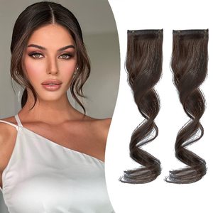 Extensions capillaires synthétiques lisses brunes FUJIA, style barbe <span class=keywords><strong>de</strong></span> dragon, avec <span class=keywords><strong>frange</strong></span> et <span class=keywords><strong>longs</strong></span> côtés, 12 pouces, 2 pièces à clips latéraux - Product Image 2