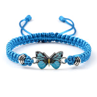 Corde Tressée Réglable Lucky Butterfly Friendship Bracelet Assorti Mignon Papillon Charm STRING Bracelets pour Femme-Bleu