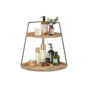 2 Tier Wood Bathroom Organizer Countertop Corner Storage Shelf Counter Standing Rack Bathroom Counter Organizer