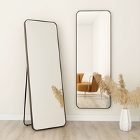 Miroir sur pied rectangulaire pleine longueur - Miroir de dressing autoportant ou mural avec cadre en métal noir ou doré pour chambre à coucher