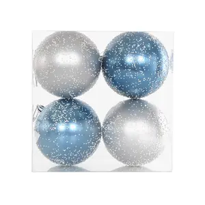 10cm Blau Silber Glitter Schneekugel Weihnachts kugel Ornamente Innenhof Weihnachts baum Dekorationen Anhänger