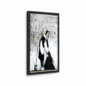 Banksy Graffiti Woman Printed Canvas Art: Modern Wall Decor,<b>BLACK</b> <b>FRAMED</b> CANVAS - Product Image 2