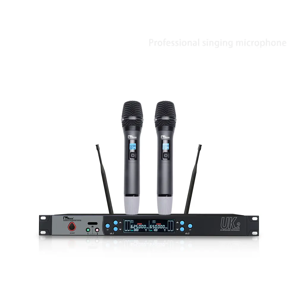 Microfone portátil uhf pll de canal duplo, microfone sem fio para cantar e entretenir com karaoke, 2 canais