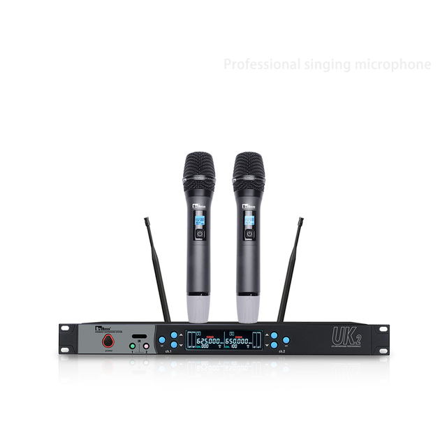 Dual Channel 2 Handheld Mic Uhf Pll Wireless Singing Microphone for Karaoke Entertainment