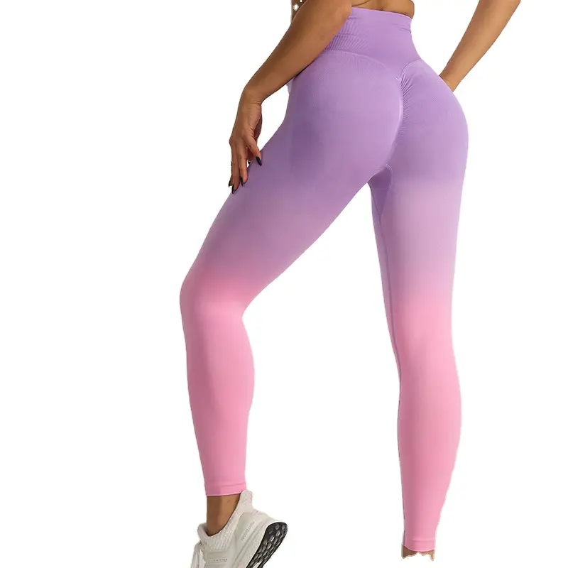 GC Wholesale Yoga Pants Gradient Color Leggings High Waist Riding Fitness Pants Lift Hip Sports Tight Legging Peach Hip New