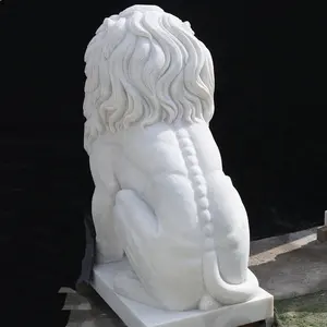 A grandezza naturale all'aperto statua di leone in marmo naturale bianco decorazione da giardino moderna intagliata a mano statue di leone in marmo per il giardino