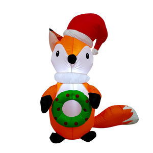 Decoraciones Inflables Navideñas Iluminadas para Interiores y Exteriores, Zorro de 4 Pies con Corona Navideña para Decoración de Jardín, Césped, Hogar y Fiestas - Product Image 1