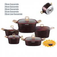Set Peralatan Masak 10 Buah dari Aluminium Alloy dengan Dasar Baja Tahan Karat 430, Panci Persegi Baru, Tutup Kaca Silikon, Motif Berbintik