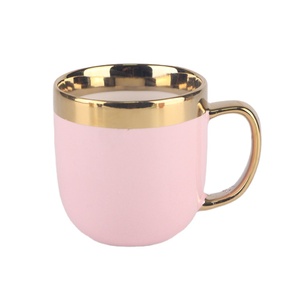 Ventes en gros de tasses à thé en céramique coréennes personnalisées, macarons, bord doré, tasse à lait en porcelaine, tasses à café en céramique avec poignée dorée - Product Image 5