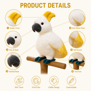 Peluche Cacatoua avec crête jaune, oiseau <span class=keywords><strong>blanc</strong></span> doux et réaliste, idéal pour la décoration ou comme cadeau - Product Image 4