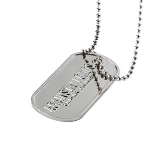 2d 3d Metal Nickel Plating Embossed Dogtag Necklace For Men Custom Large shiny silver color Dog Tags Pendant With Ball Chain