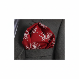 Claret Red and White Pirate Pattern Collar Pocket <b>Square</b> Elegant Textile Weaving Men's Adult Handkerchief - Product Image 2