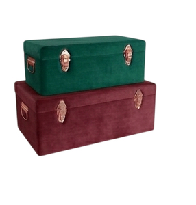 Metal Strap Rectangle Trunk <b>Boxes</b> Set 2 Handcrafted Multifunction Travel Storage Trunks <b>Keepsake</b> Handles Farmhouse Rustic Decor - Product Image 2