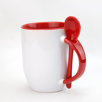 Juego de regalo de gran oferta con mango de dos tonos de impresión completa personalizada, Taza de cerámica de Color café con cuchara