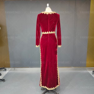 Robes de Soirée Formelles Sirène Rouges FWM en Gros Caftan Marocain Velours Manches Longues Robe de Mariée Musulmane Vestidos Algériens - Product Image 3
