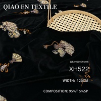 Tissu brodé en velours élastique lourd avec perles 3D, tube, brocart, robe, cheongsam, accessoires de costume de danse
