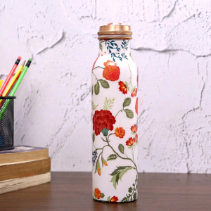 Bouteille d'eau florale en cuivre pur avec couvercle anti-fuite, gourde de voyage portable - Product Image 1