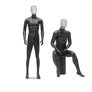 黑色男性肌肉人体模型全身展示店夹克套装玻璃纤维时尚全身模型空心头男士