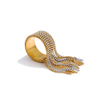 Bague Statement de Luxe pour Femme en Acier Inoxydable 316L, Large, Or et Argent, Ornée de Perles Multiples et de Franges Pendantes, Bijou de Soirée, Vente en Gros