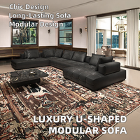 Ensemble de salon de luxe modulaire moderne personnalisé Table de canapé sectionnelle d'angle en forme de U tissu de couverture en cuir véritable rempli d'éponge