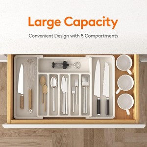 Nouveau plateau à <span class=keywords><strong>couverts</strong></span> extensible en plastique pour tiroir, support de rangement pour couteaux et fourchettes sur pied, modèle MM8038, conception à boucle rectangulaire - Product Image 3
