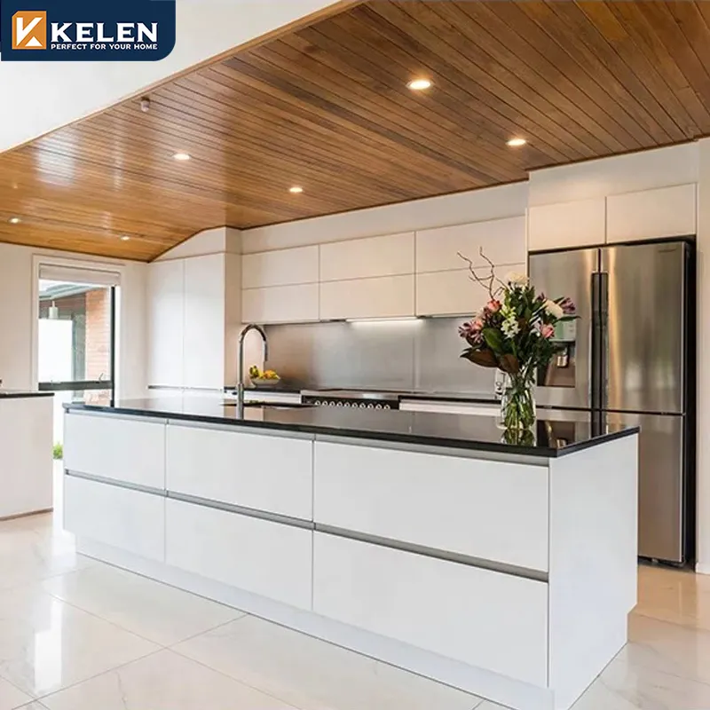 KELEN 2024 cozinha armário madeira compensada fornecedor laca ilhas design modular mdf moderno madeira móveis cozinha armário